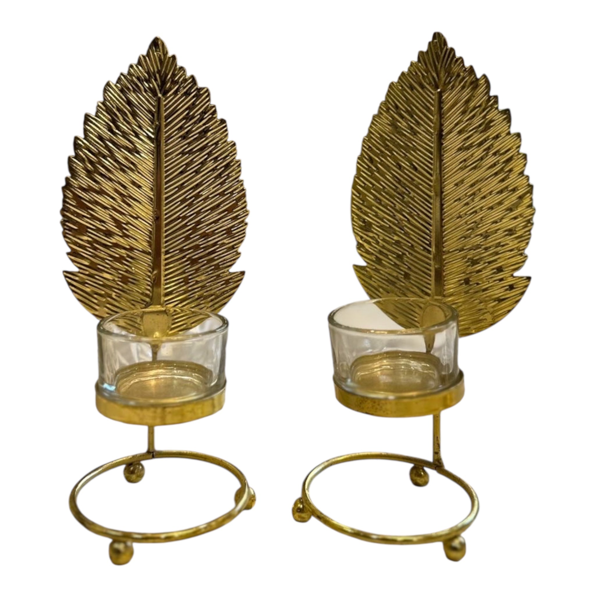 Gold Leaves Metal Candlestick Holder